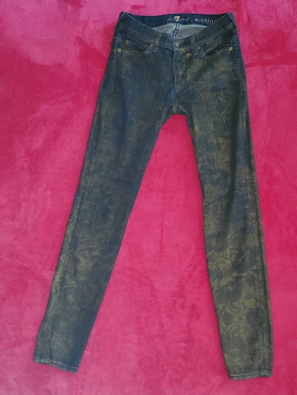 7 For All Mankind Dark Bronze Metallic Skinny Jeans